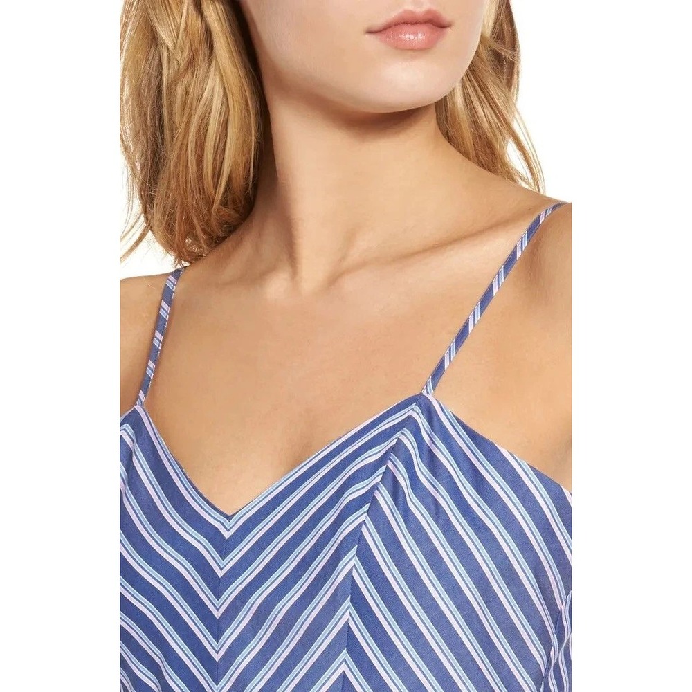 Parker Brooklyn Ruffle Mini Dress Blue Pink Stripe Belt Spaghetti Strap Size 4 - Picture 3 of 16